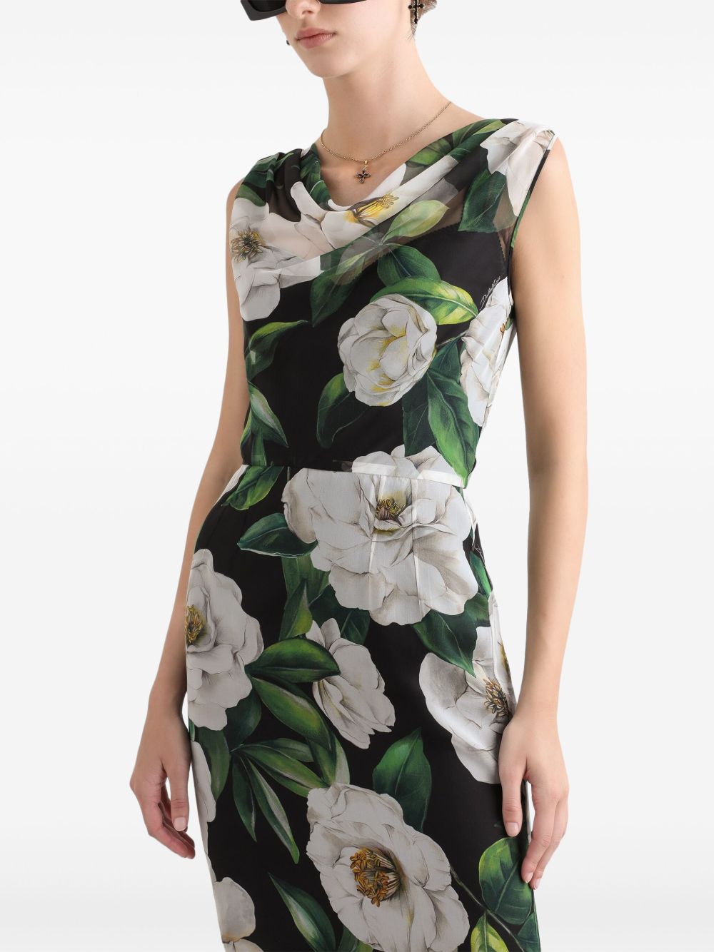 Dolce & Gabbana Gardenia-print chiffon midi dress Dolce & Gabbana