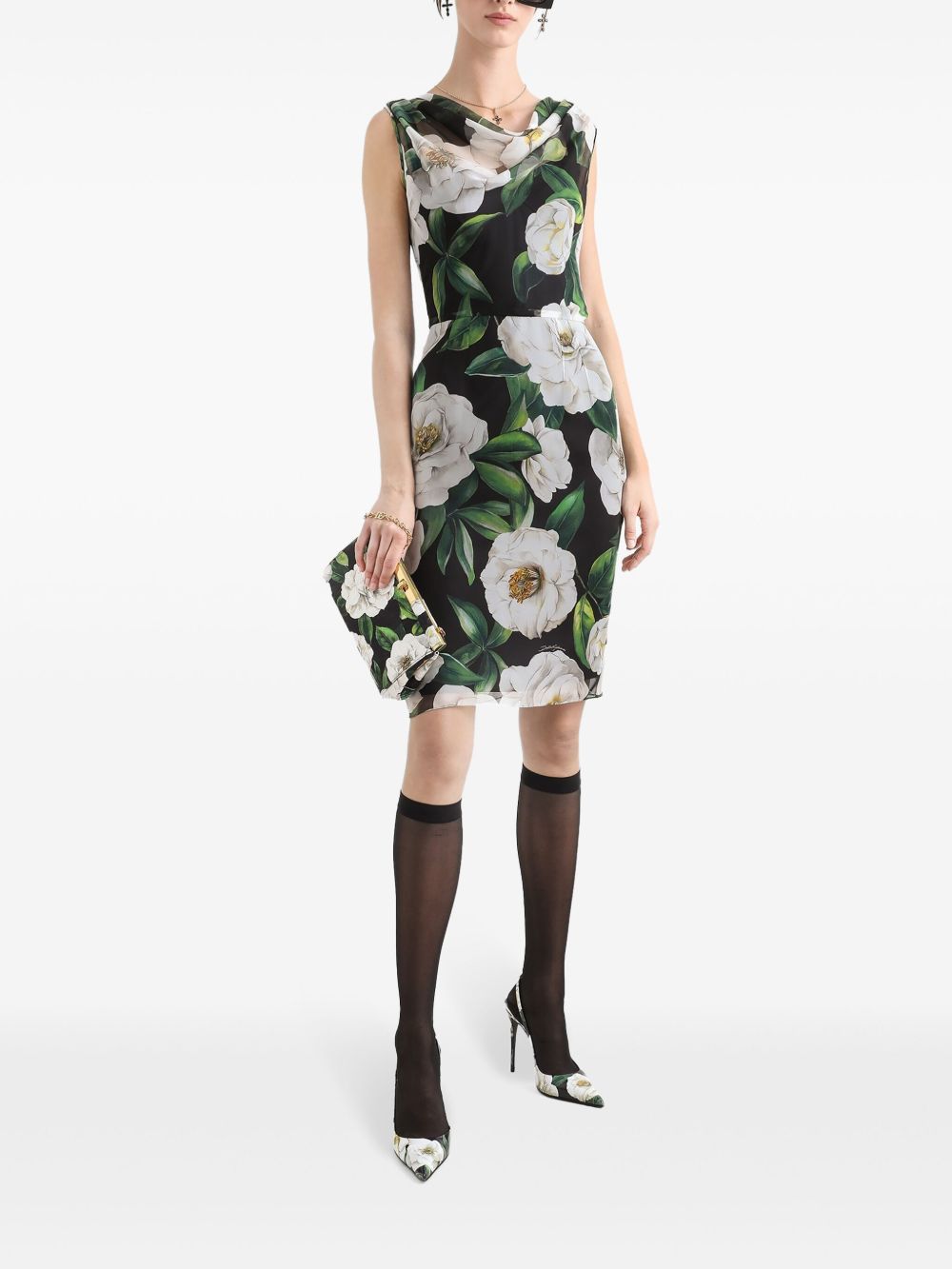 Dolce & Gabbana Gardenia-print chiffon midi dress Dolce & Gabbana