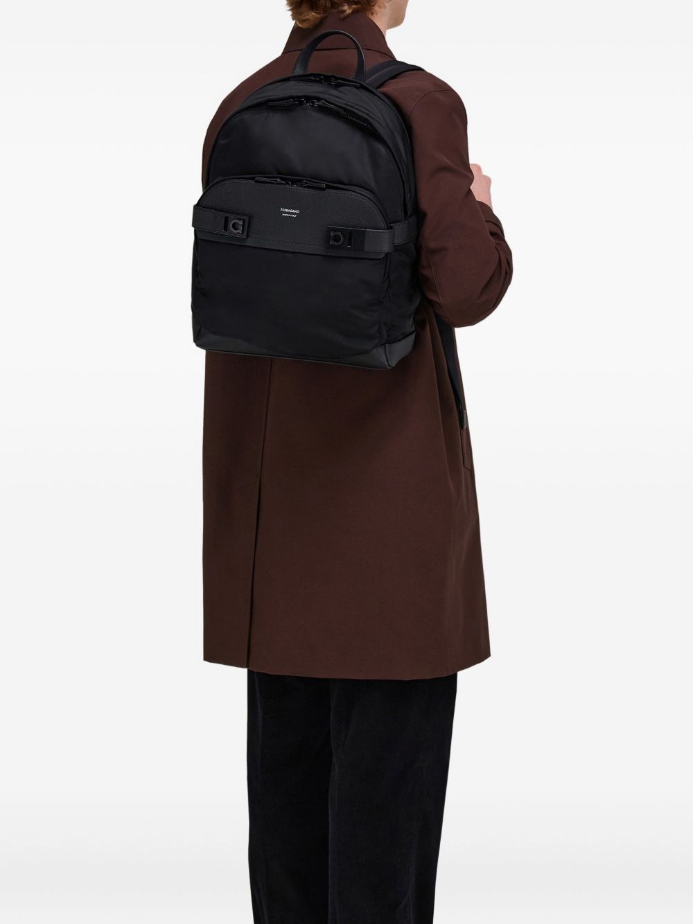 Ferragamo Men's Black Twins Nylon Backpack Ferragamo