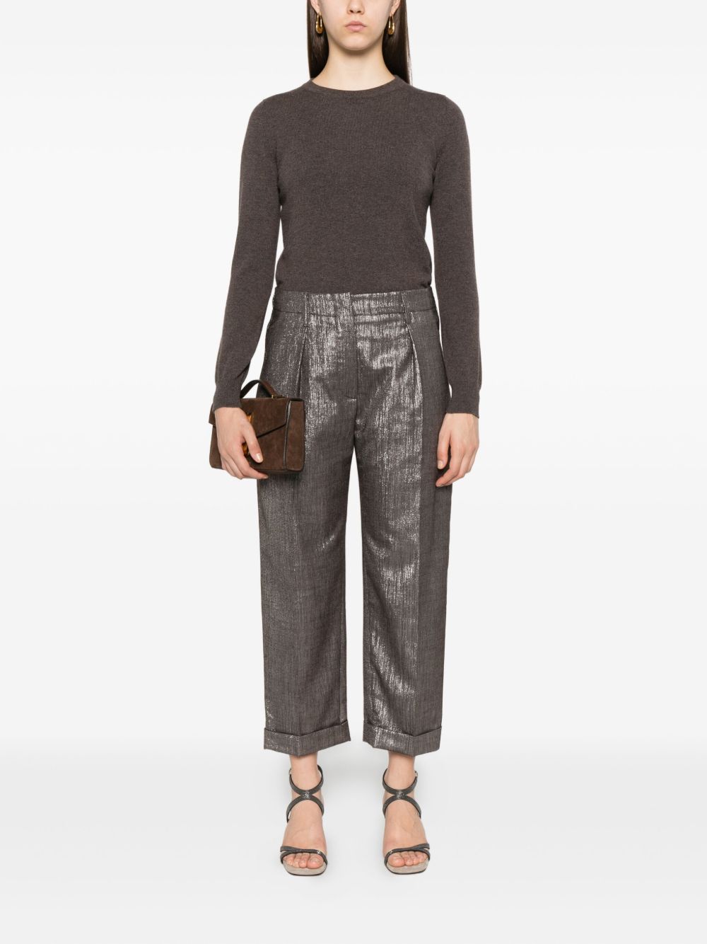 Brunello Cucinelli Pleat-detail metallic trousers Brunello Cucinelli