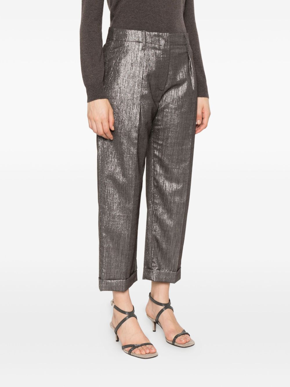 Brunello Cucinelli Pleat-detail metallic trousers Brunello Cucinelli