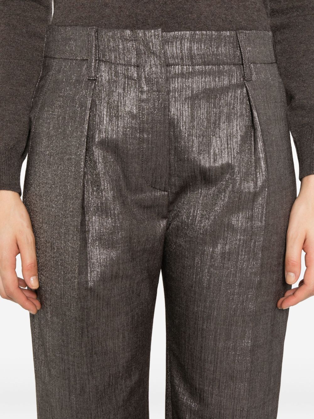 Brunello Cucinelli Pleat-detail metallic trousers Brunello Cucinelli