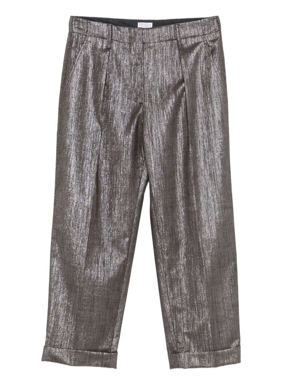 Brunello Cucinelli Pleat-detail metallic trousers Brunello Cucinelli