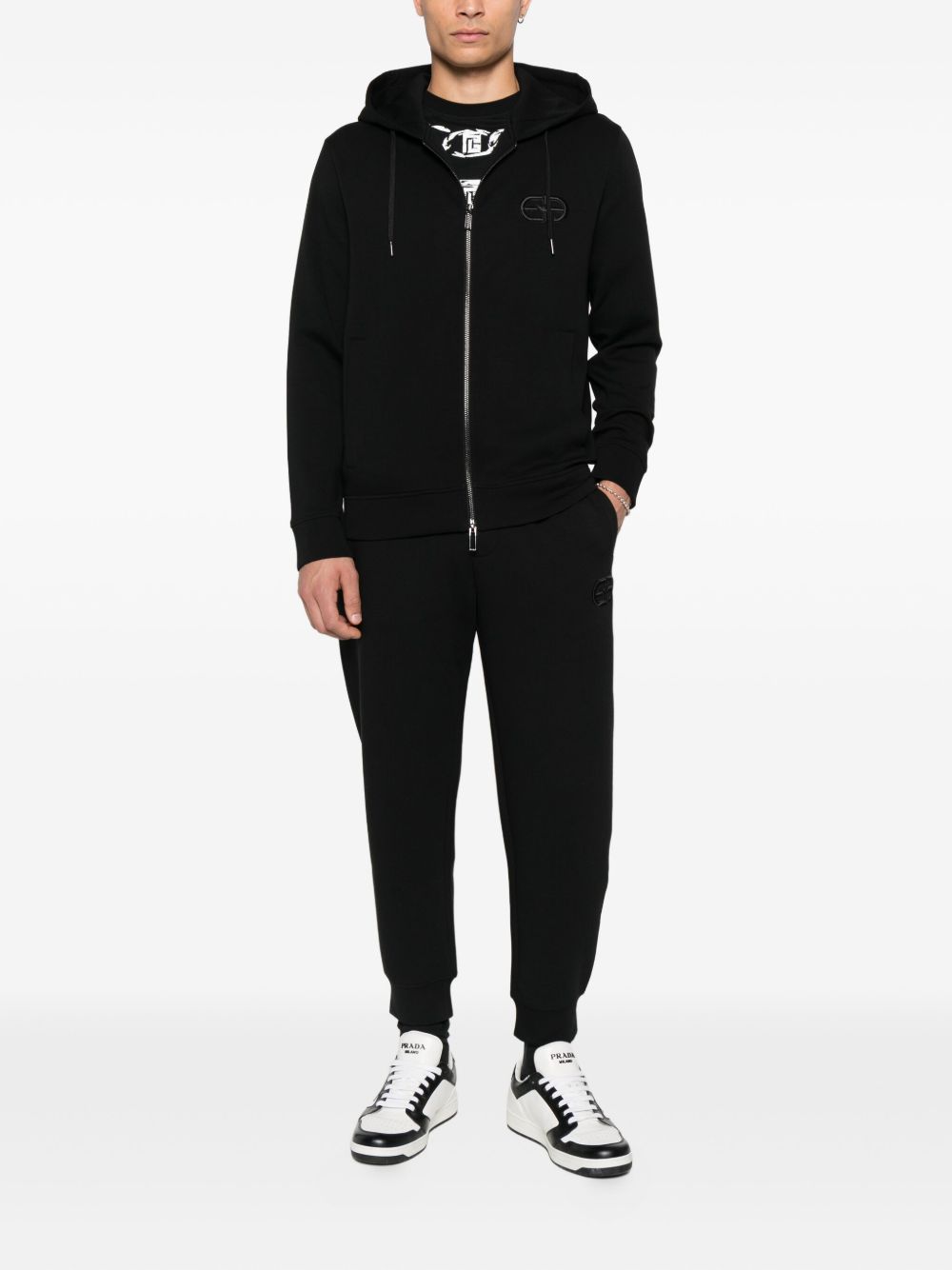 Emporio Armani Double jersey zip-up hoodie with embossed EA logo embroidery Emporio Armani