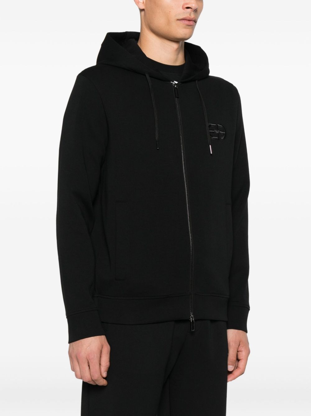 Emporio Armani Double jersey zip-up hoodie with embossed EA logo embroidery Emporio Armani