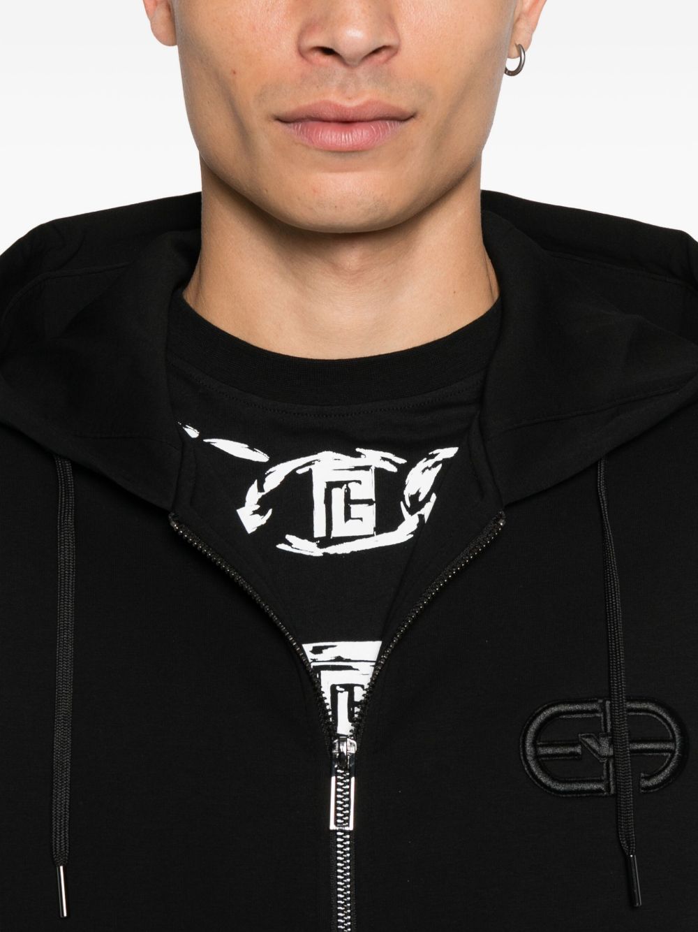 Emporio Armani Double jersey zip-up hoodie with embossed EA logo embroidery Emporio Armani