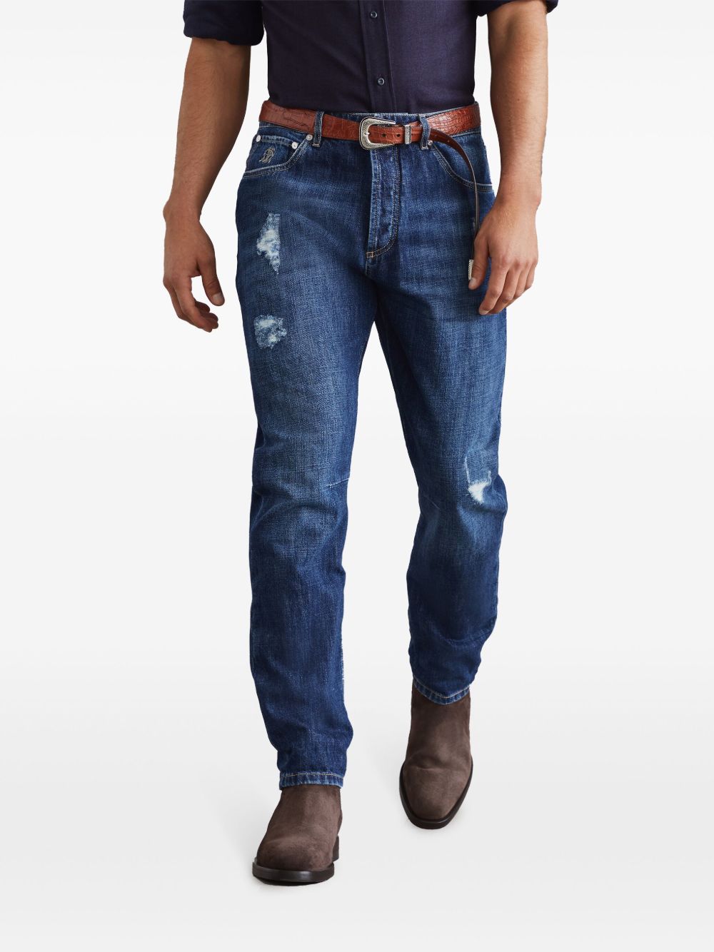 Brunello Cucinelli Distressed-finish straight-leg jeans Brunello Cucinelli