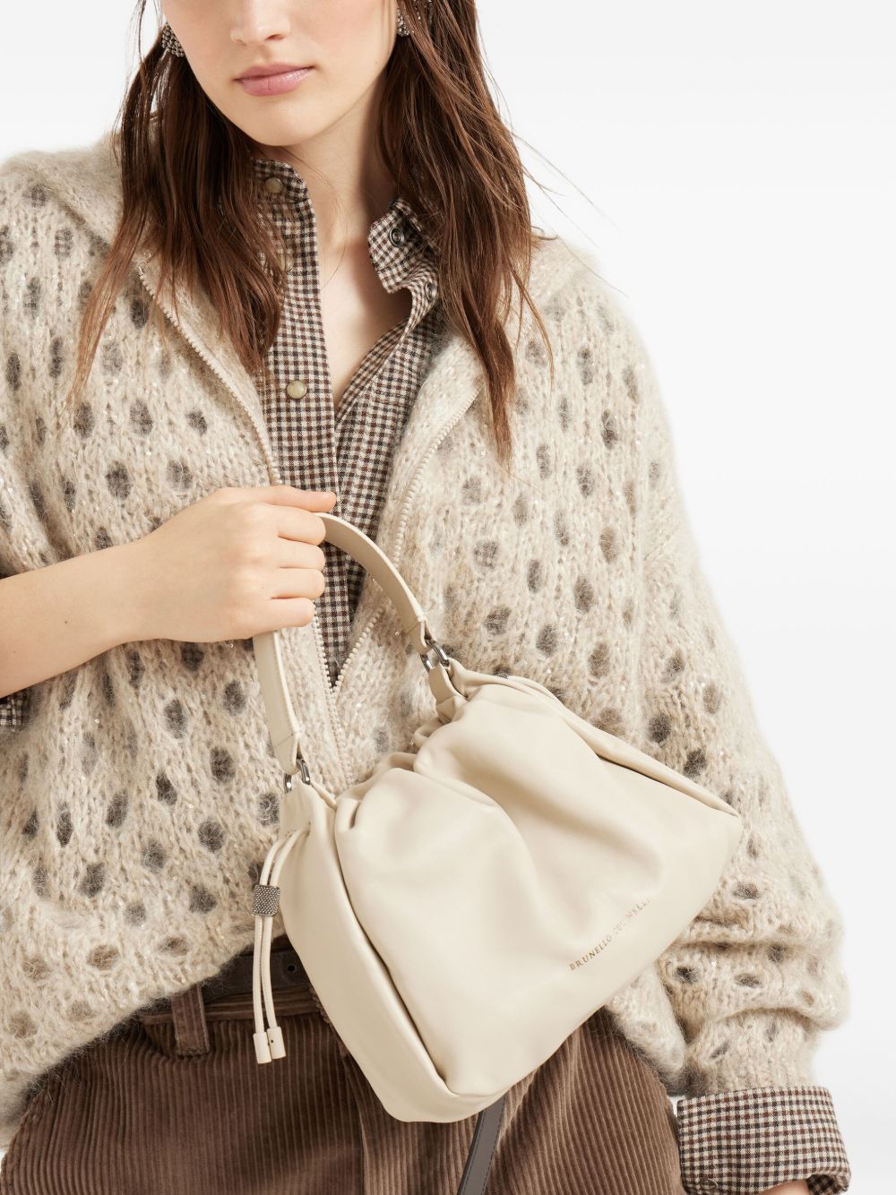 Brunello Cucinelli Mellow small bucket bag in soft leather with monili Brunello Cucinelli