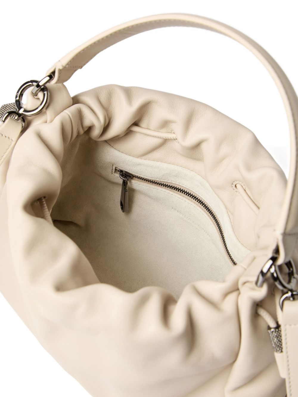 Brunello Cucinelli Mellow small bucket bag in soft leather with monili Brunello Cucinelli