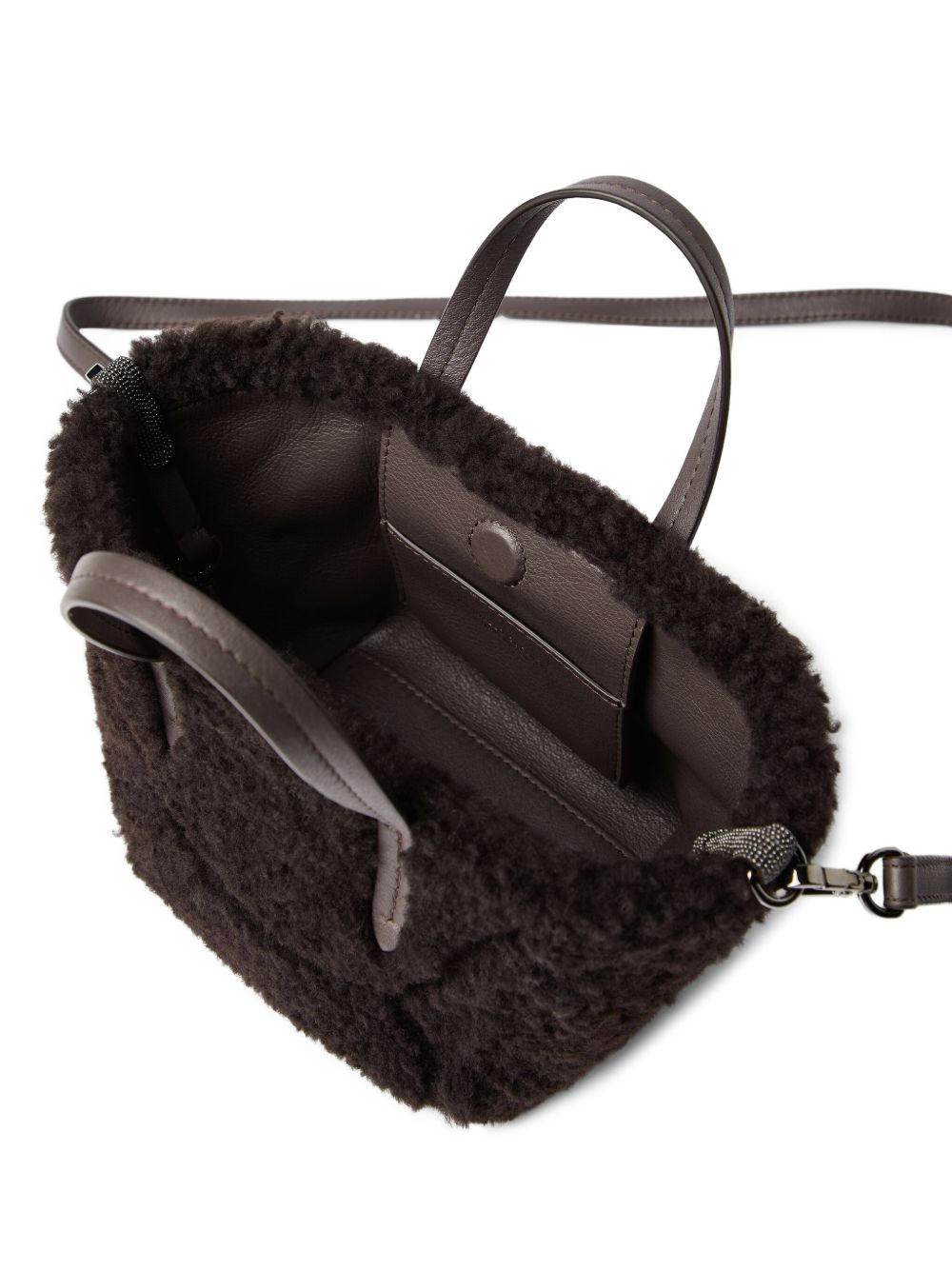 Brunello Cucinelli BC Duo mini bag in curly shearling with monili Brunello Cucinelli