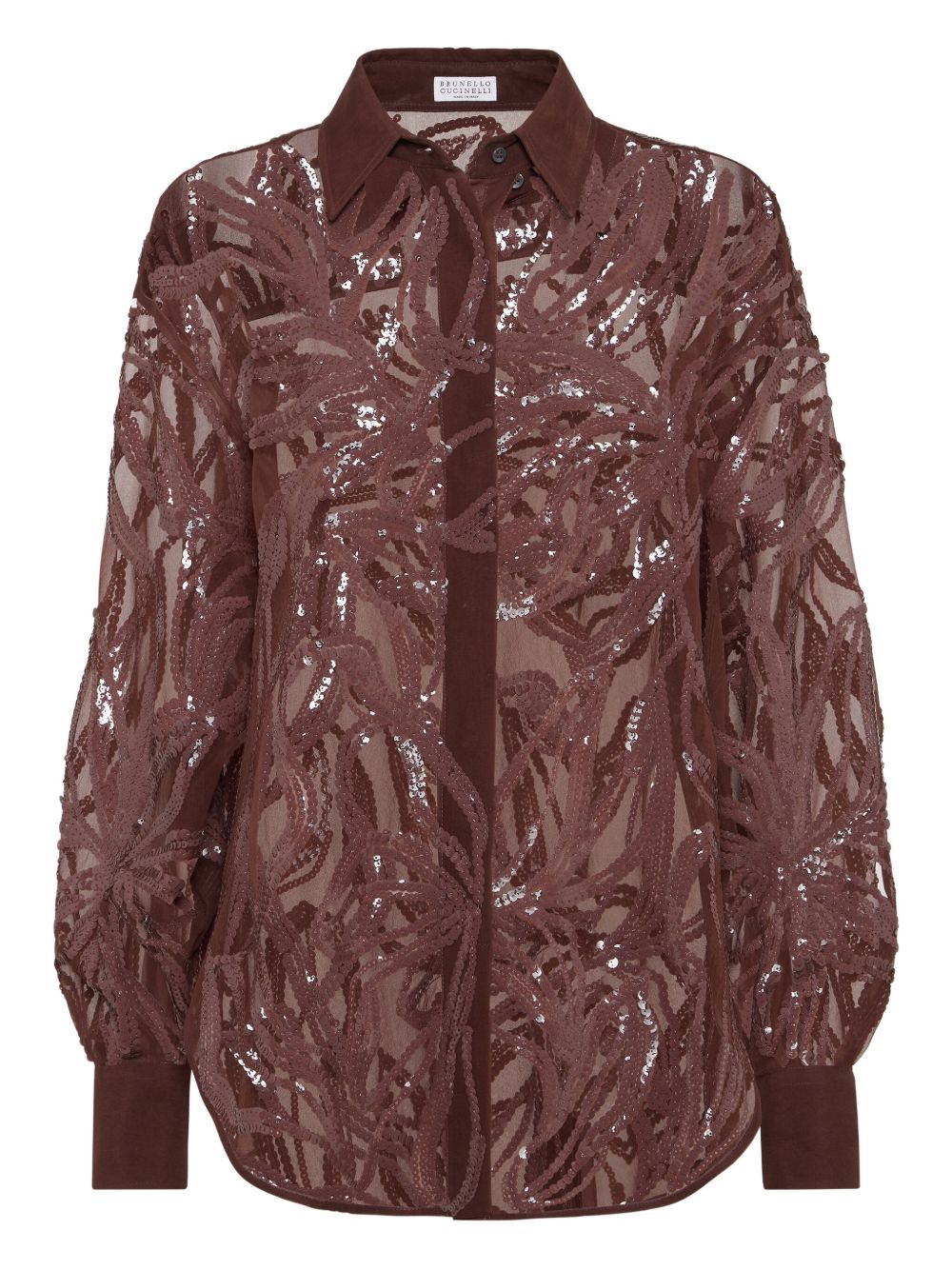 Brunello Cucinelli Crispy silk shirt with dazzling floral embroidery Brunello Cucinelli