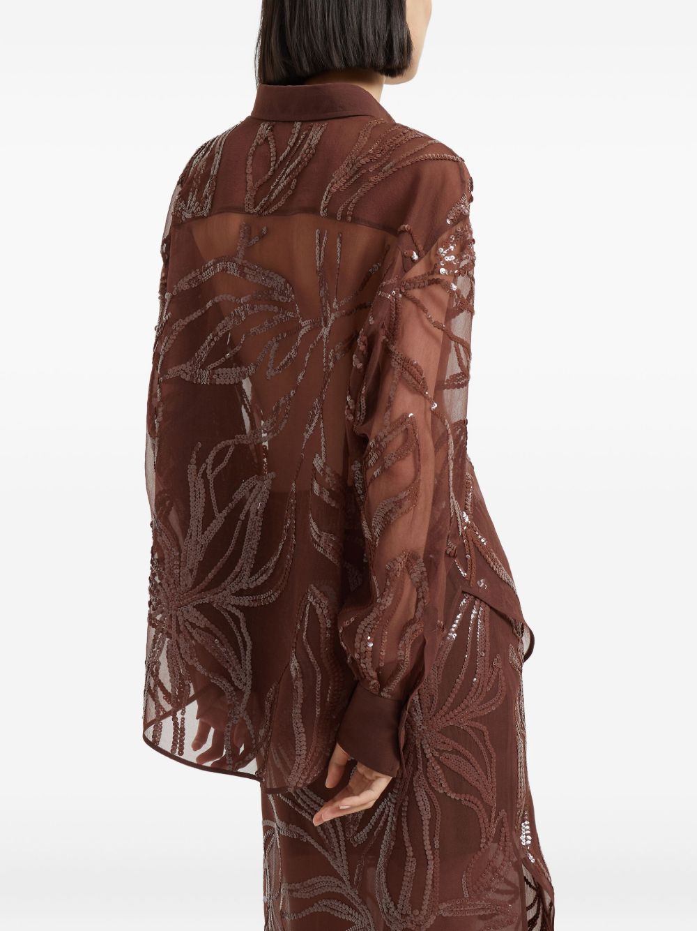 Brunello Cucinelli Crispy silk shirt with dazzling floral embroidery Brunello Cucinelli