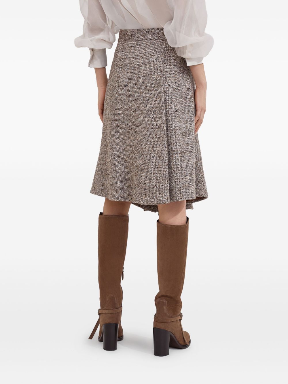 Brunello Cucinelli Flecked virgin wool and silk chevron kilt skirt with monili Brunello Cucinelli