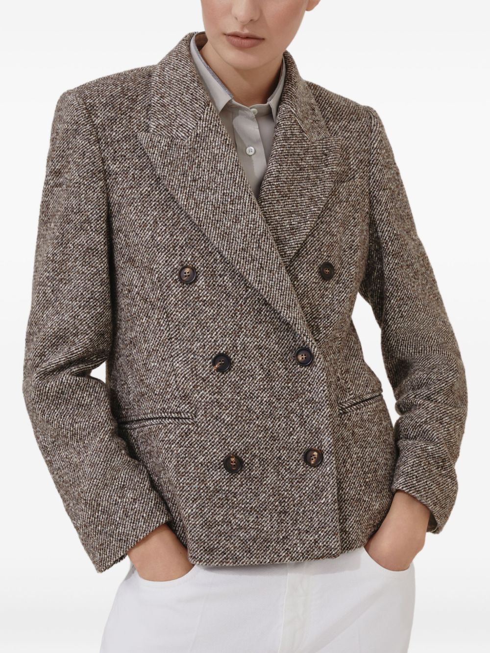 Brunello Cucinelli Virgin wool and silk mélange diagonal blazer with monili Brunello Cucinelli