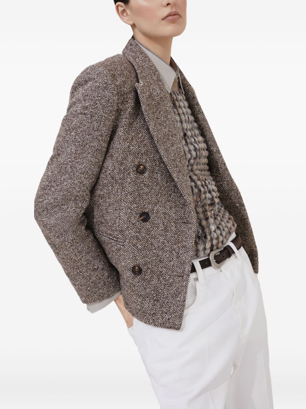 Brunello Cucinelli Virgin wool and silk mélange diagonal blazer with monili Brunello Cucinelli