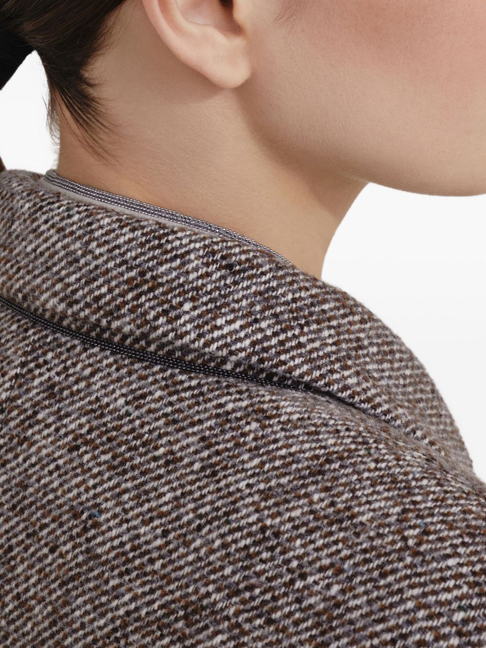 Brunello Cucinelli Virgin wool and silk mélange diagonal blazer with monili Brunello Cucinelli