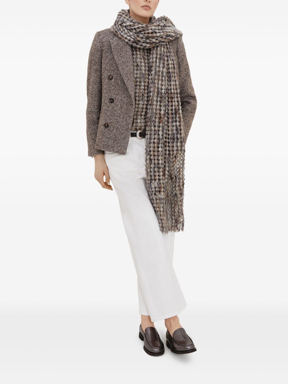 Brunello Cucinelli Virgin wool and silk mélange diagonal blazer with monili Brunello Cucinelli