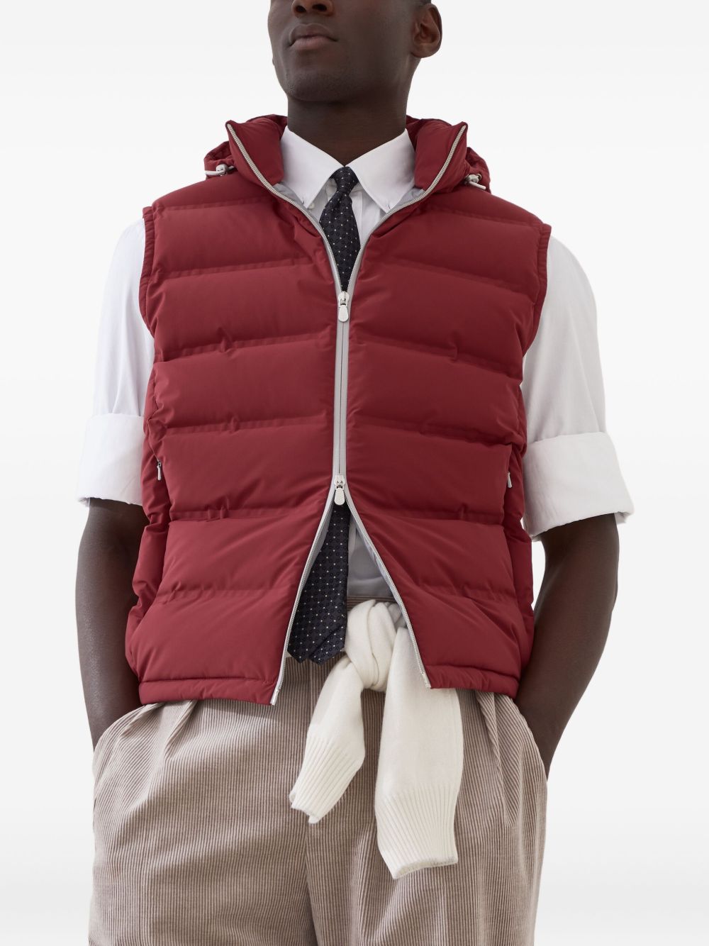 Brunello Cucinelli Bonded taffeta down vest with heat-bonded seams and detachable hood Brunello Cucinelli