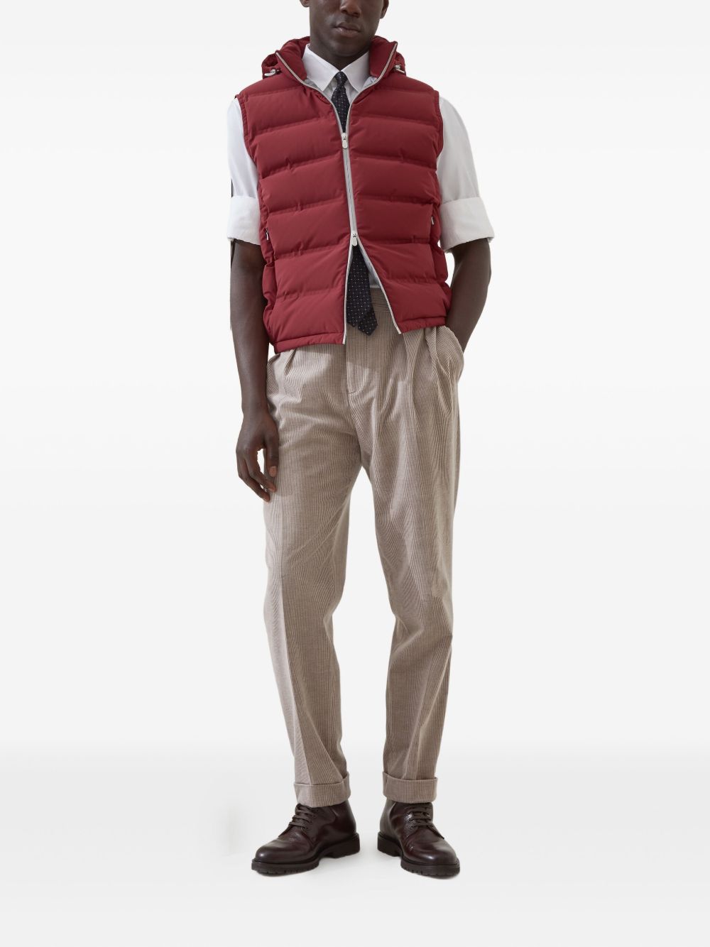 Brunello Cucinelli Bonded taffeta down vest with heat-bonded seams and detachable hood Brunello Cucinelli
