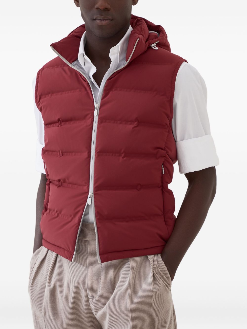 Brunello Cucinelli Bonded taffeta down vest with heat-bonded seams and detachable hood Brunello Cucinelli