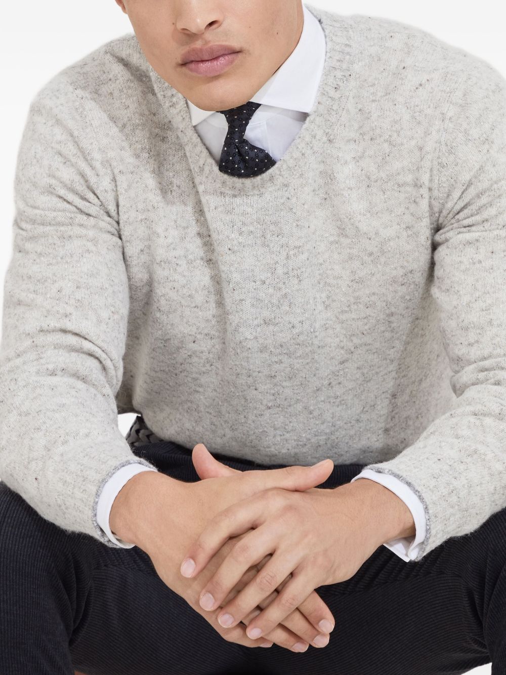 Brunello Cucinelli Flecked alpaca, wool, silk and cotton sweater Brunello Cucinelli