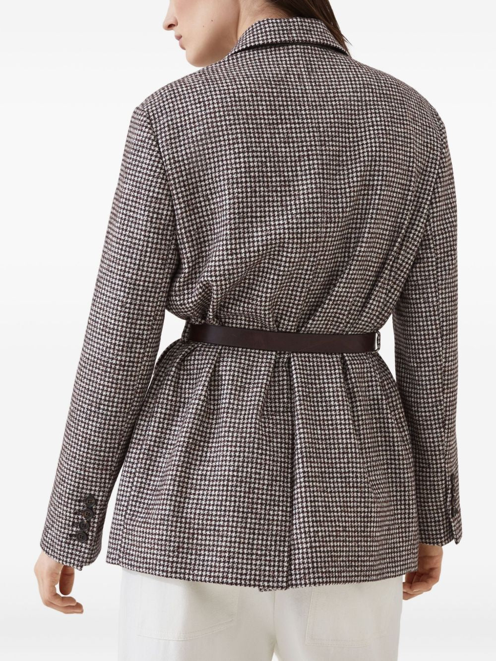 Brunello Cucinelli Wool and alpaca houndstooth jacket with leather and monili belt Brunello Cucinelli