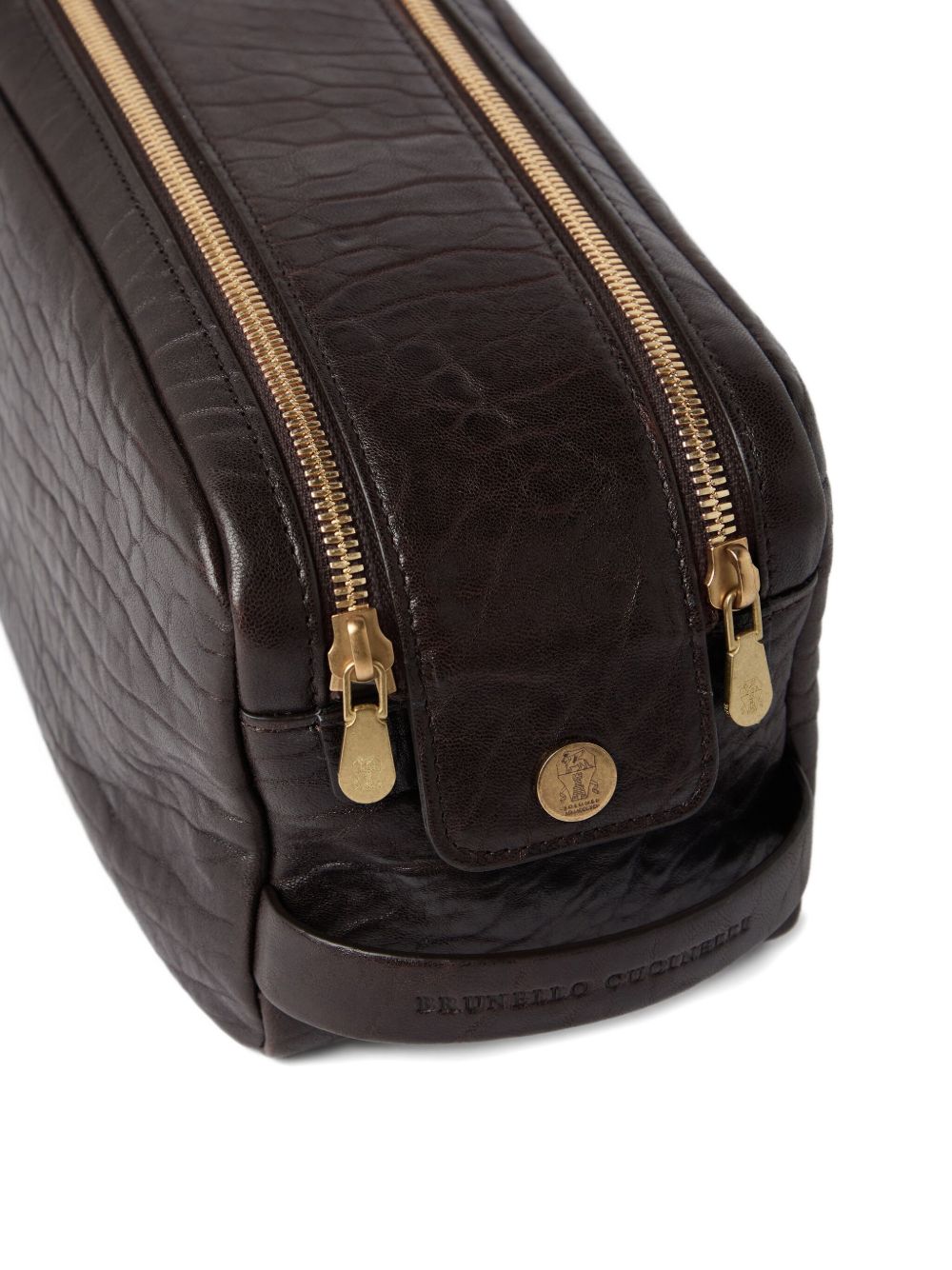 Brunello Cucinelli Textured grain leather beauty case with double zip Brunello Cucinelli