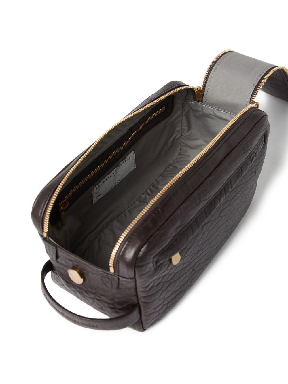 Brunello Cucinelli Textured grain leather beauty case with double zip Brunello Cucinelli