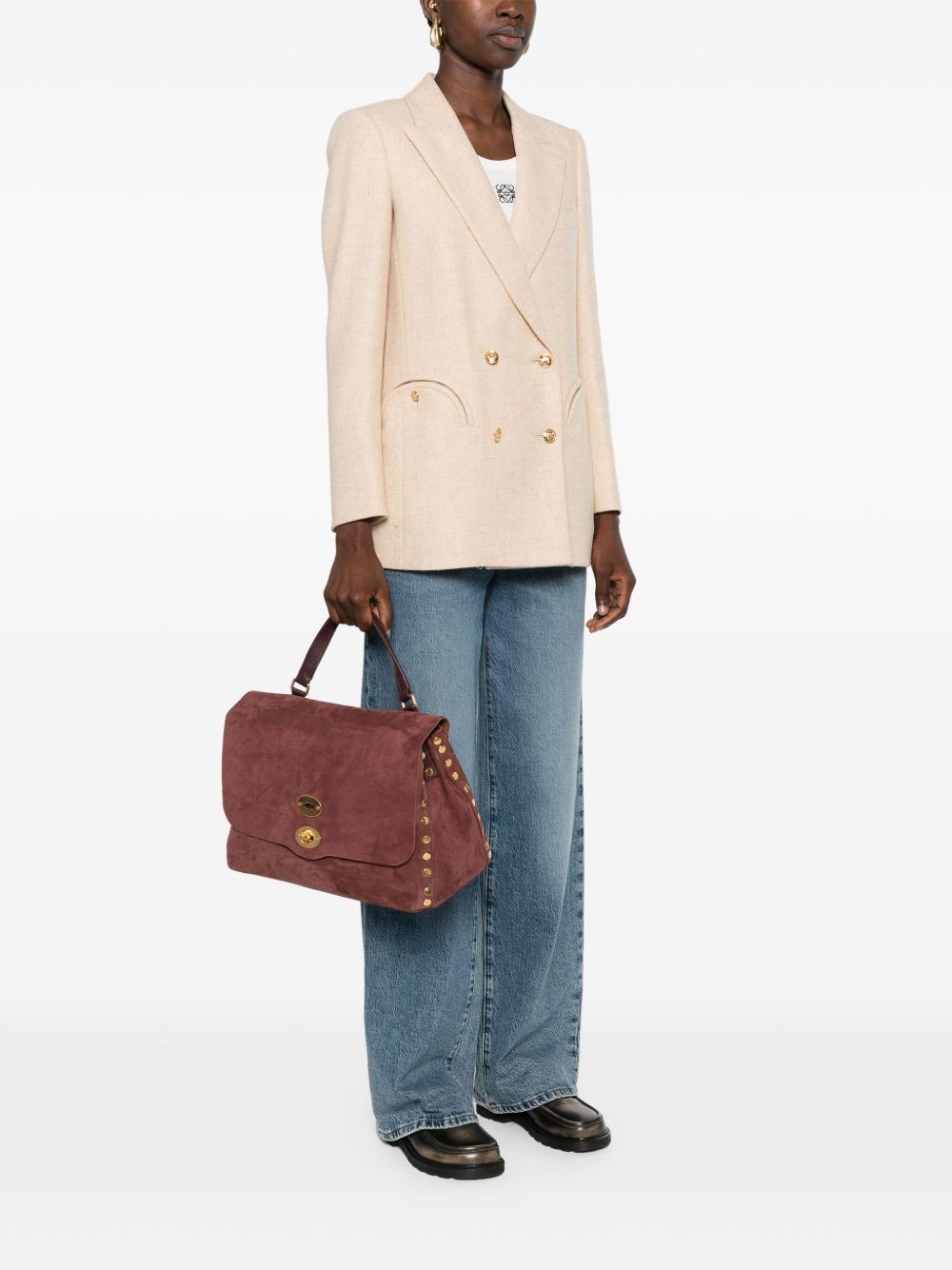 Zanellato Postina Jones Medium handbag in vinaccio suede leather Zanellato