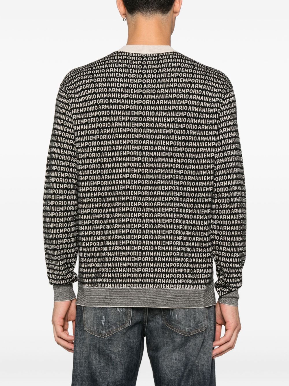 Emporio Armani Virgin wool sweater with jacquard logo and all-over signature Emporio Armani
