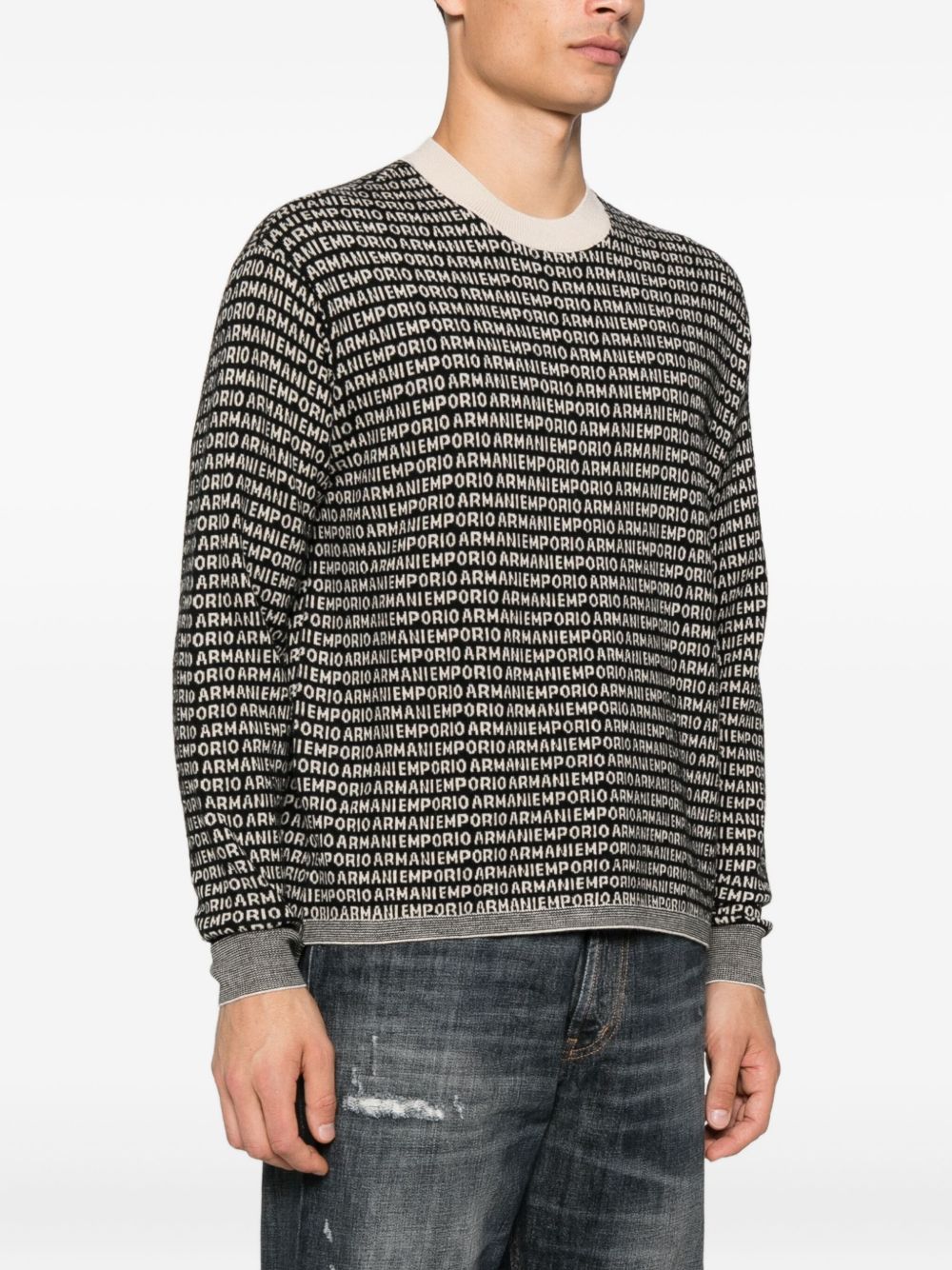 Emporio Armani Virgin wool sweater with jacquard logo and all-over signature Emporio Armani
