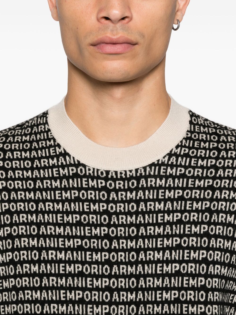 Emporio Armani Virgin wool sweater with jacquard logo and all-over signature Emporio Armani