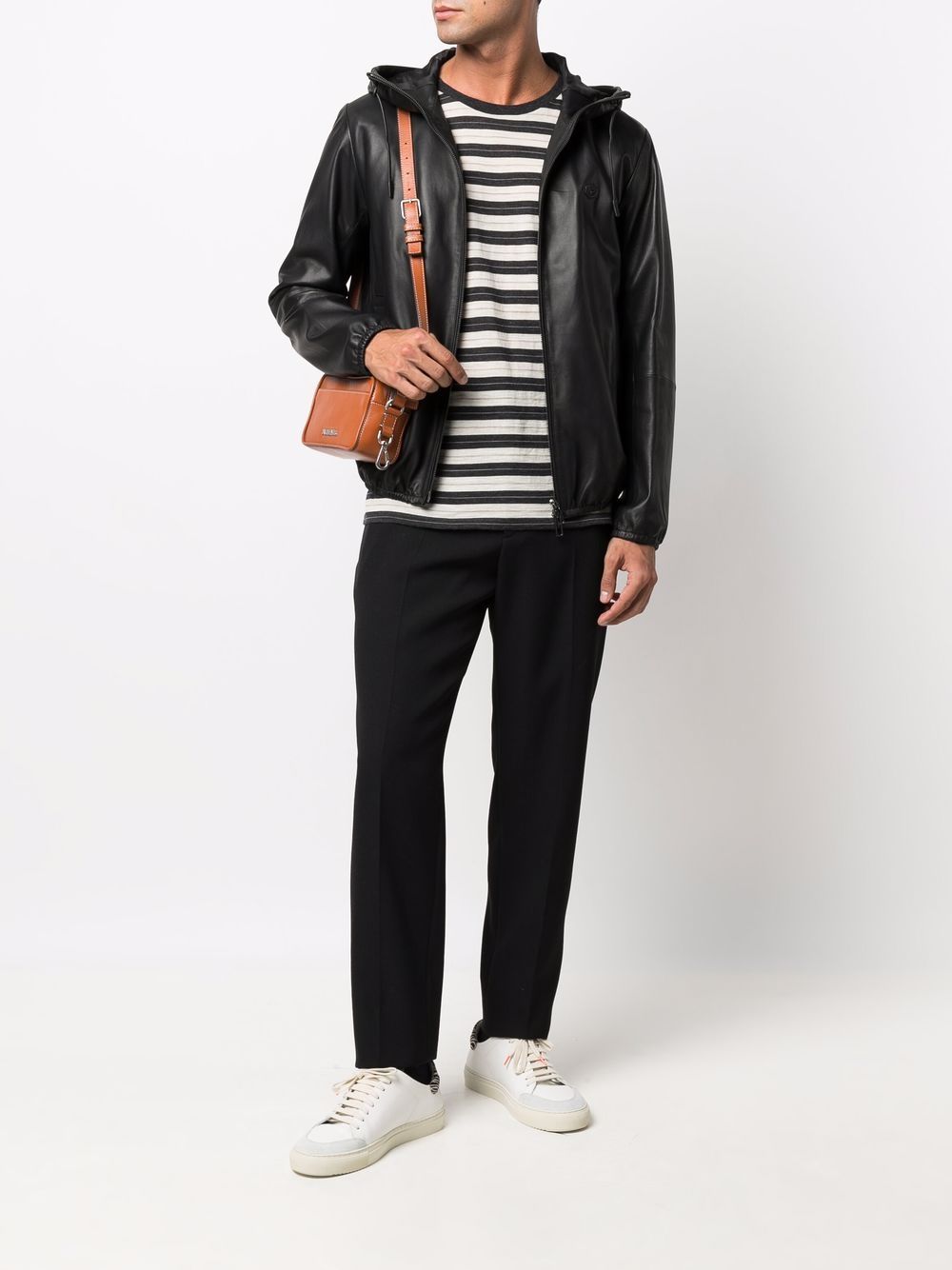 Emporio Armani Lambskin hooded jacket drawstring Emporio Armani