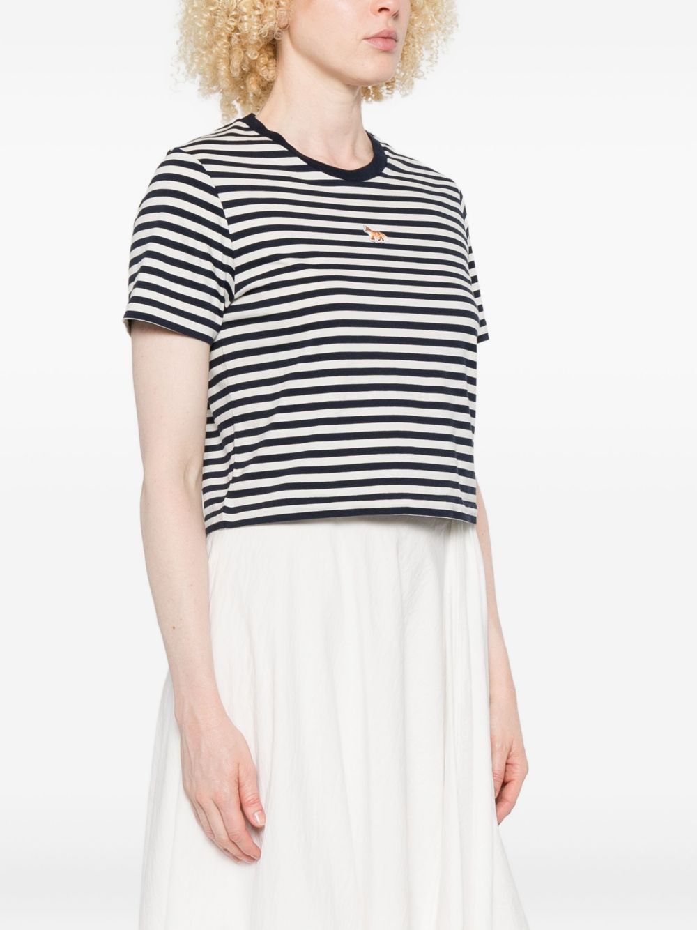 Maison Kitsuné Baby fox-embroidered striped cropped top Maison Kitsuné