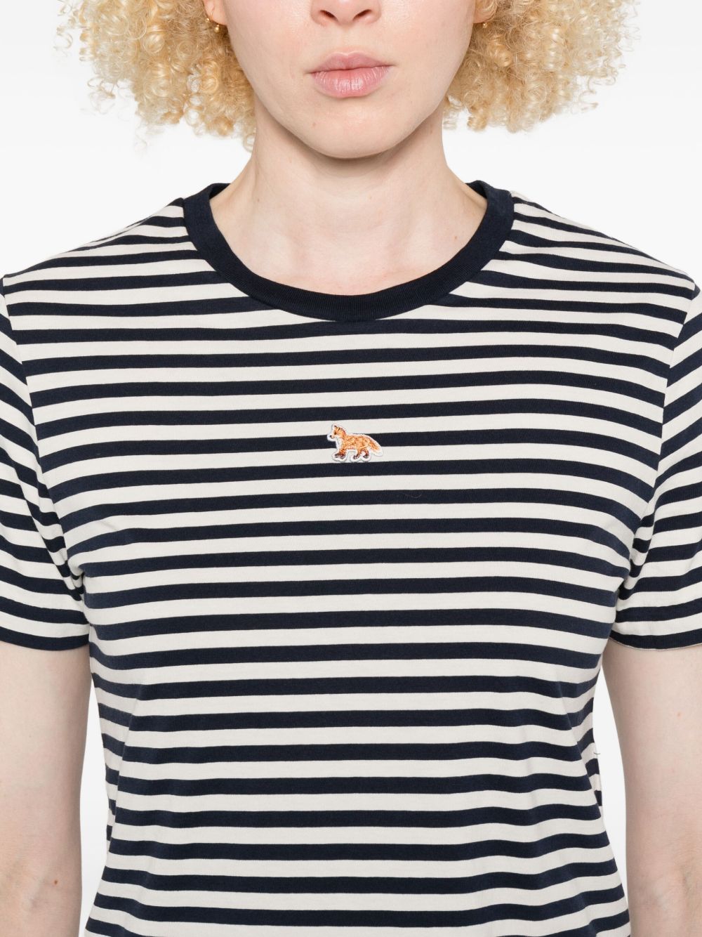 Maison Kitsuné Baby fox-embroidered striped cropped top Maison Kitsuné