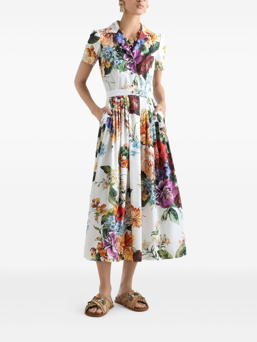 Dolce & Gabbana Poplin dress with flower bouquet print Dolce & Gabbana