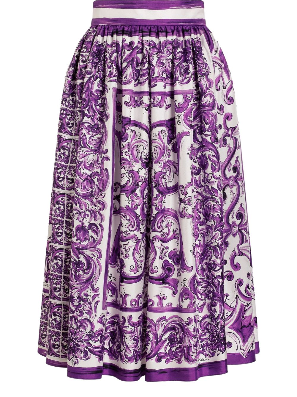 Dolce & Gabbana Gathered twill skirt with maiolica print Dolce & Gabbana