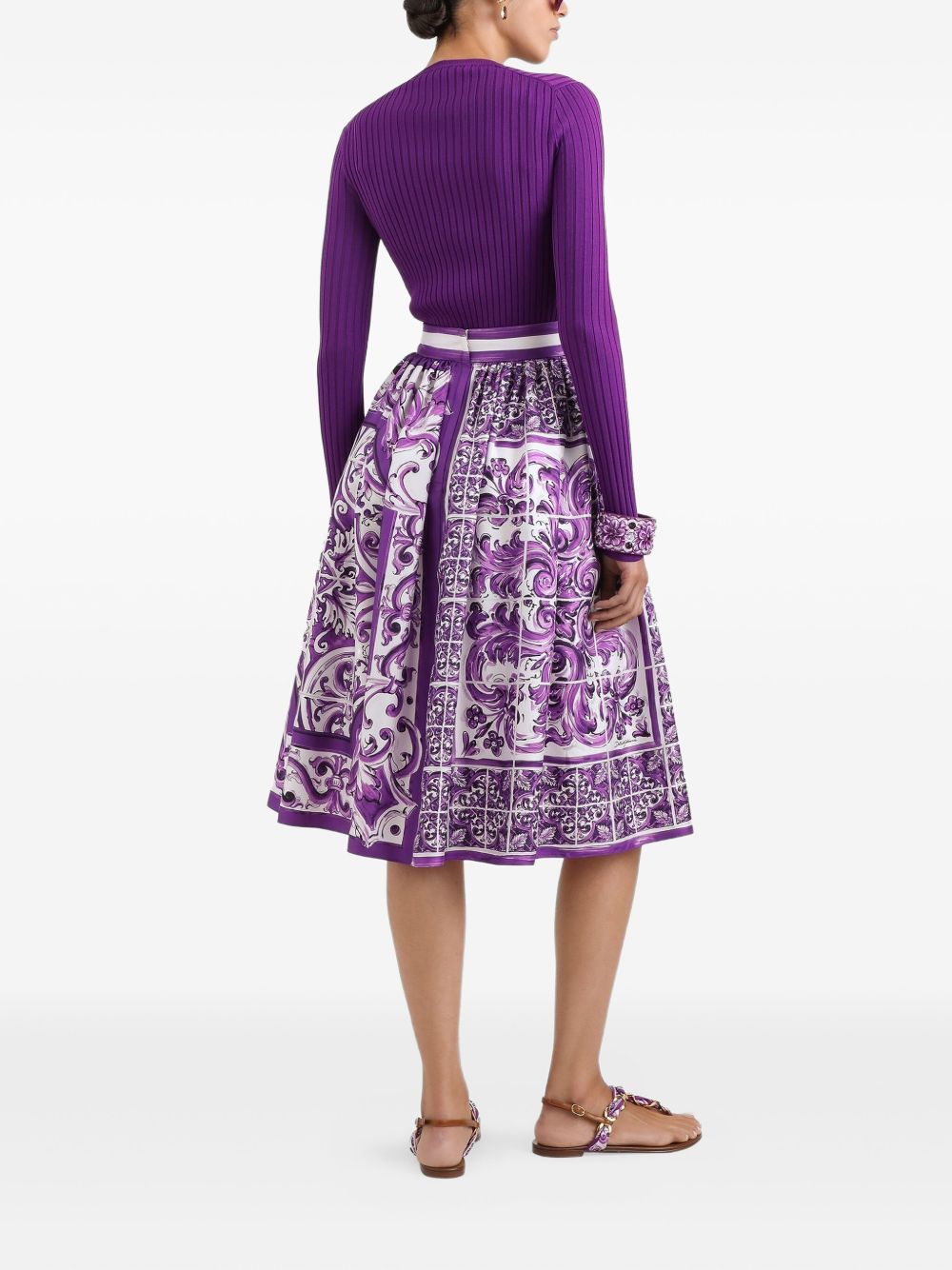 Dolce & Gabbana Gathered twill skirt with maiolica print Dolce & Gabbana