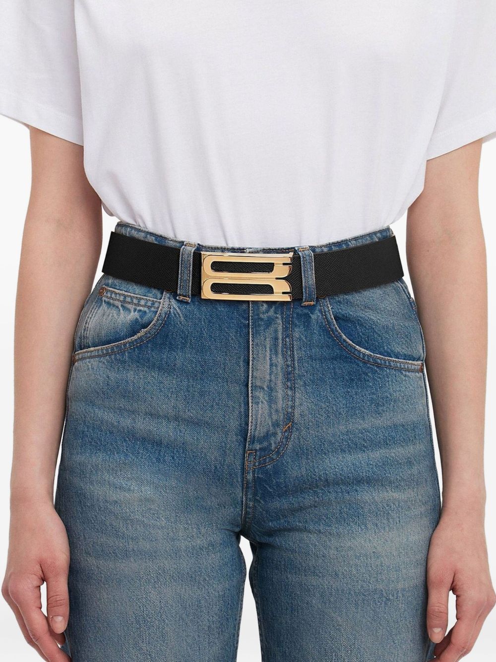 Victoria Beckham Jumbo Frame Belt In Black Grained Leather Victoria Beckham