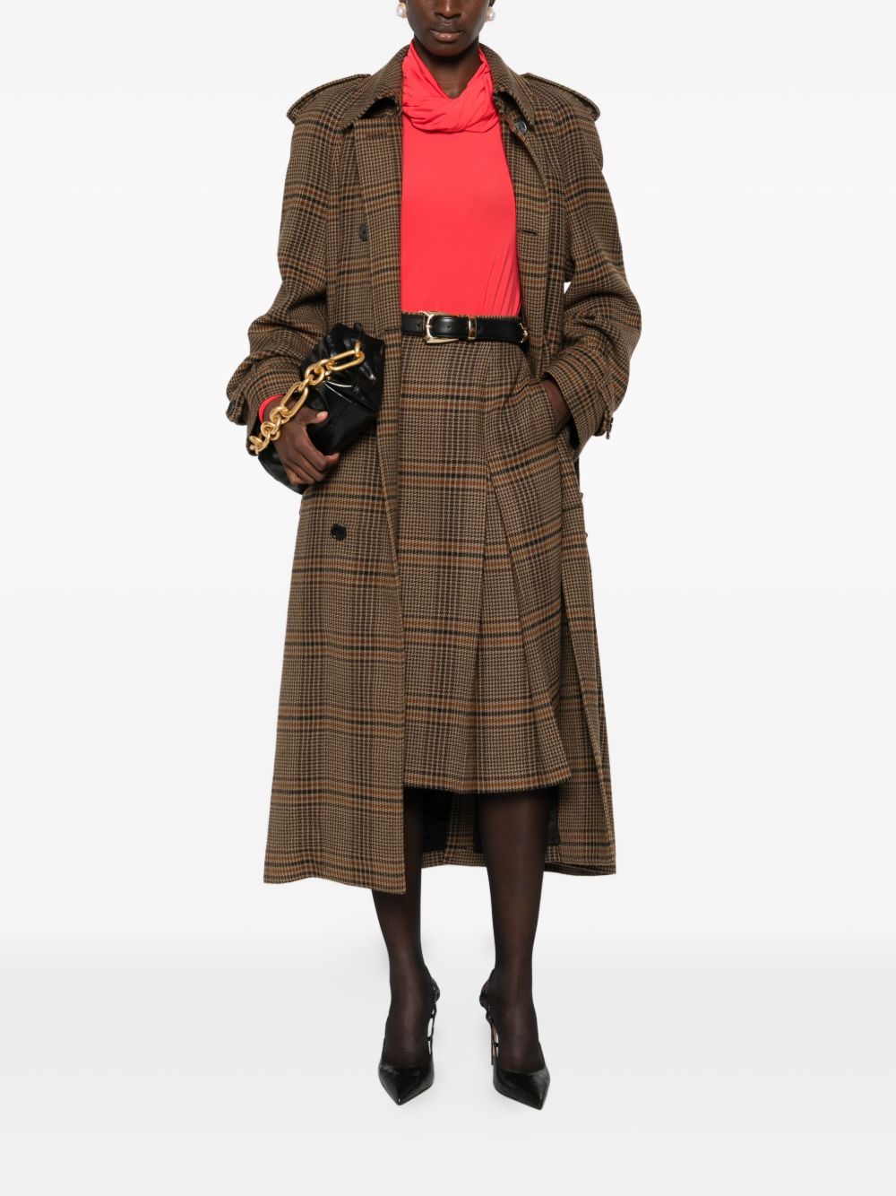 Saint Laurent Prince of Wales wool and cashmere midi skirt Saint Laurent