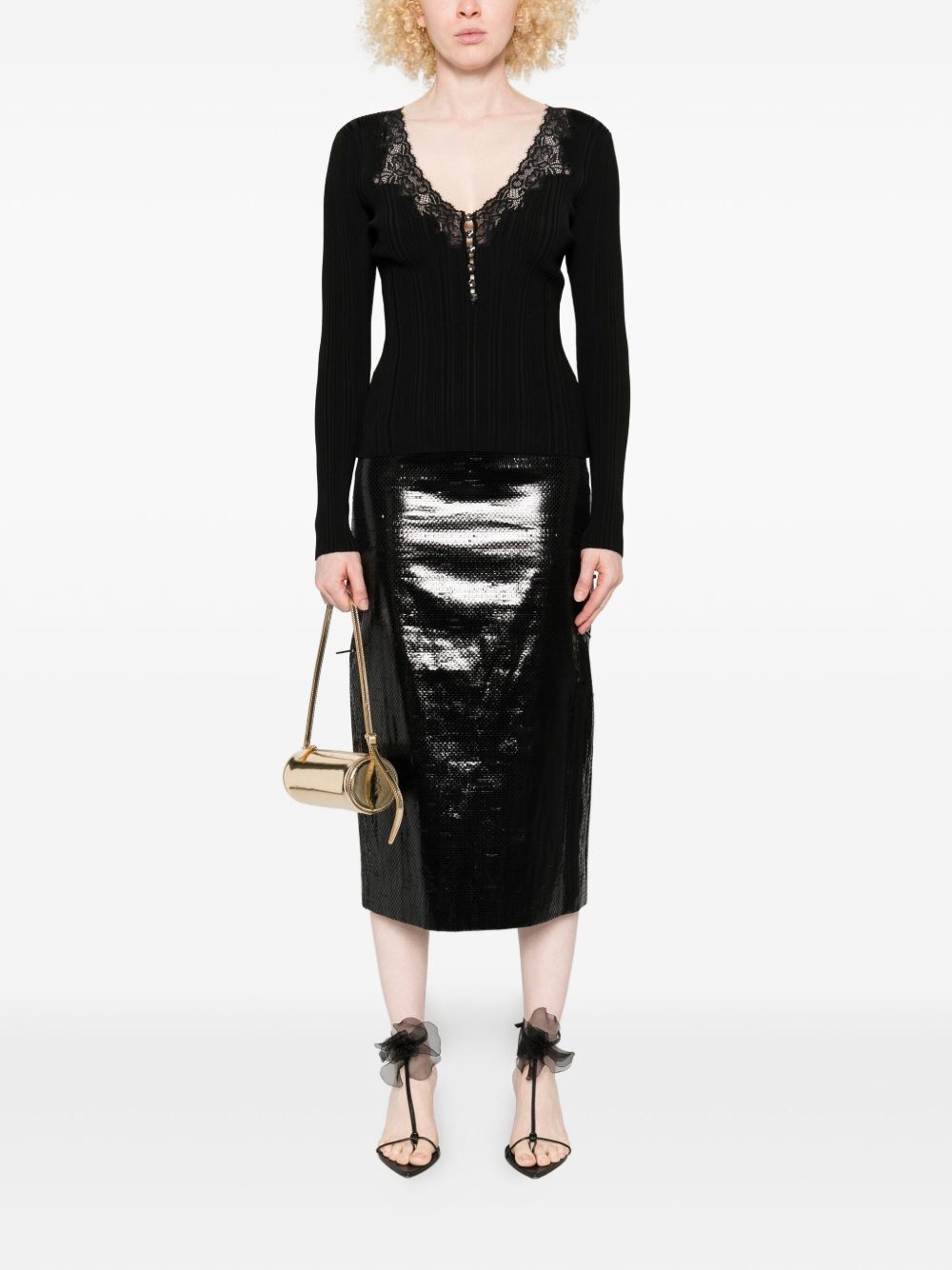 Self-Portrait Lace-trimmed ribbed top Self-Portrait