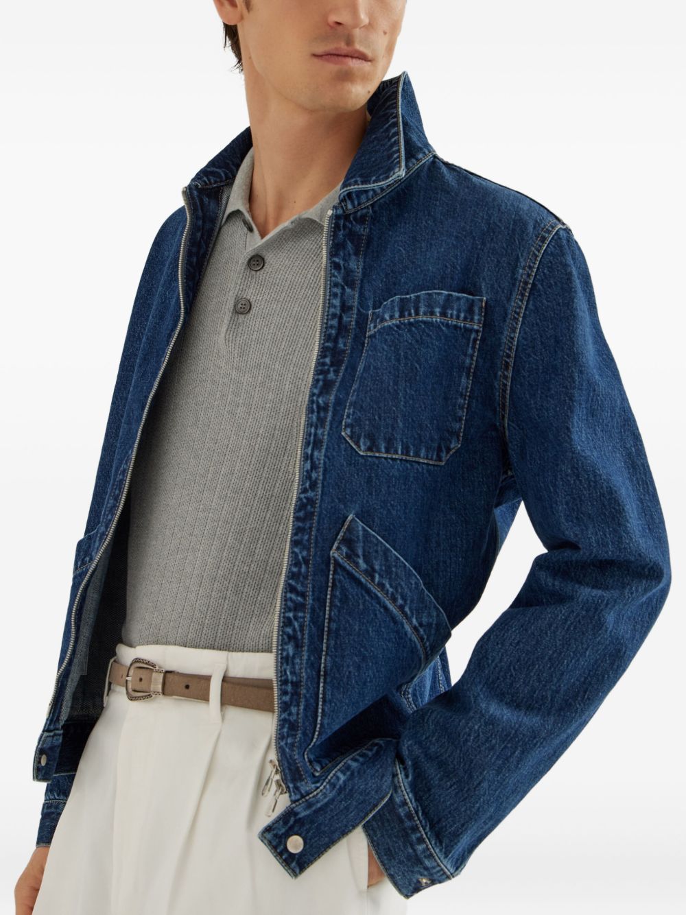 Brunello Cucinelli Rib-knit polo sweater Brunello Cucinelli