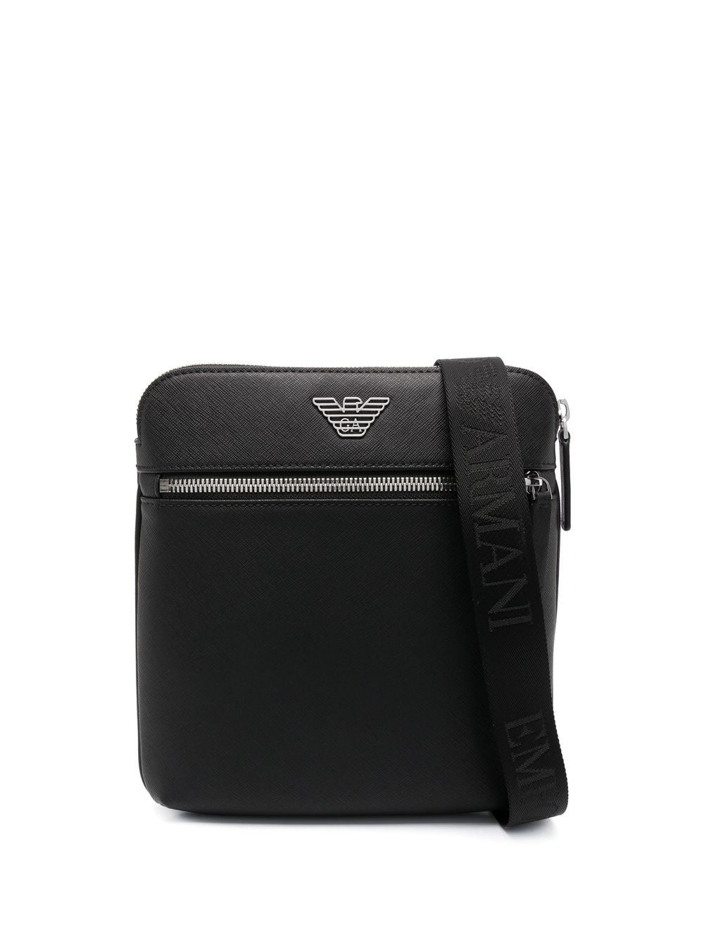 Emporio Armani Flat shoulder bag in regenerated saffiano leather with ASV eagle plaque Emporio Armani
