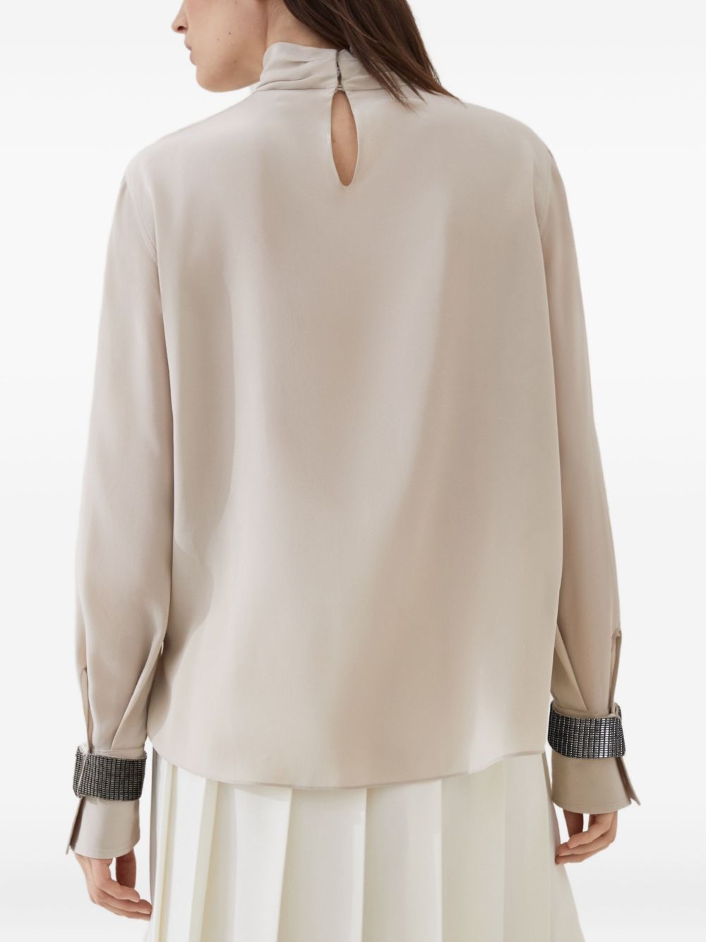 Brunello Cucinelli High-neck T-shirt in silk crêpe de Chine with Precious Bracelets Brunello Cucinelli