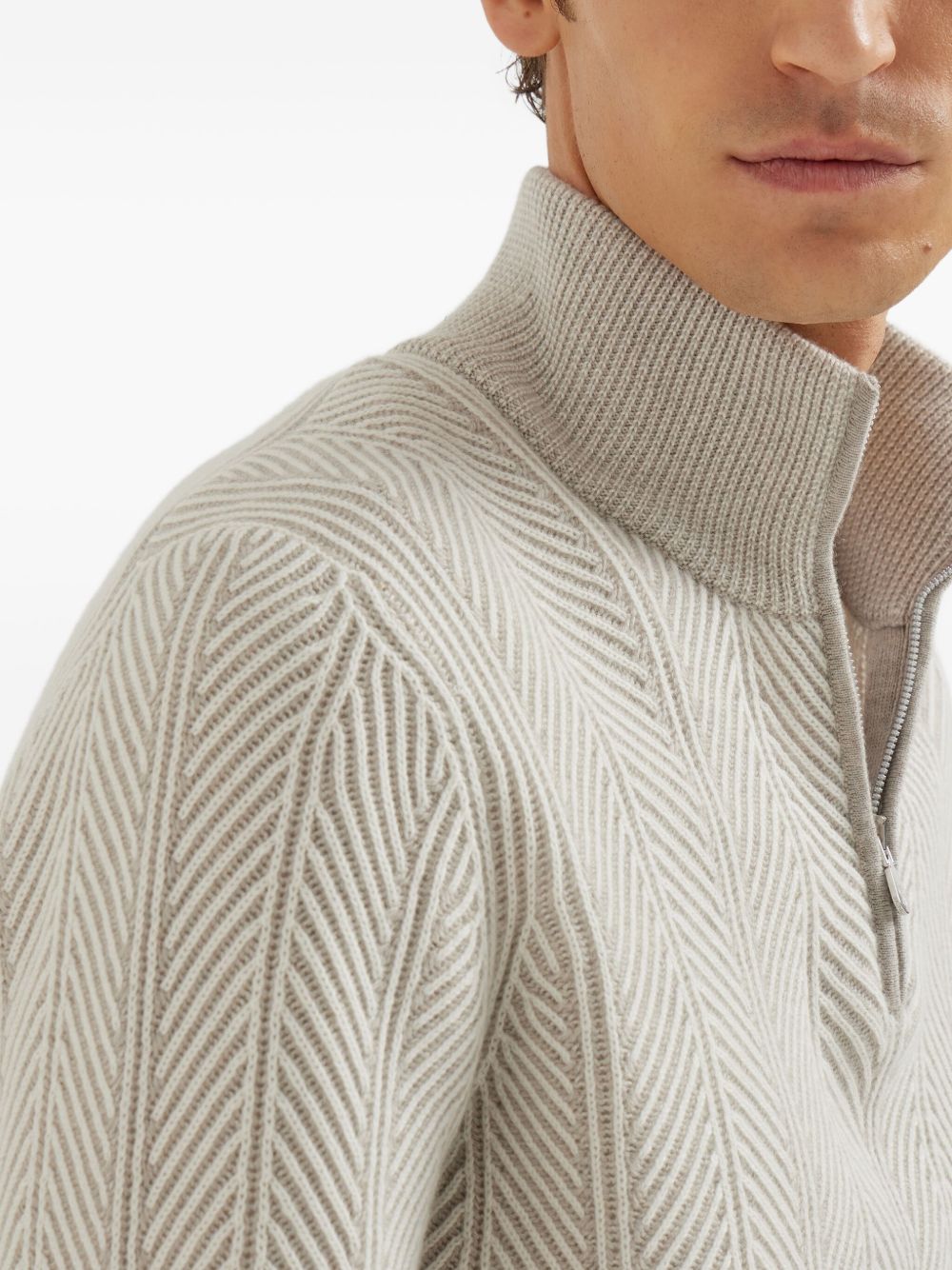 Brunello Cucinelli Herringbone twill zip-neck sweater Brunello Cucinelli
