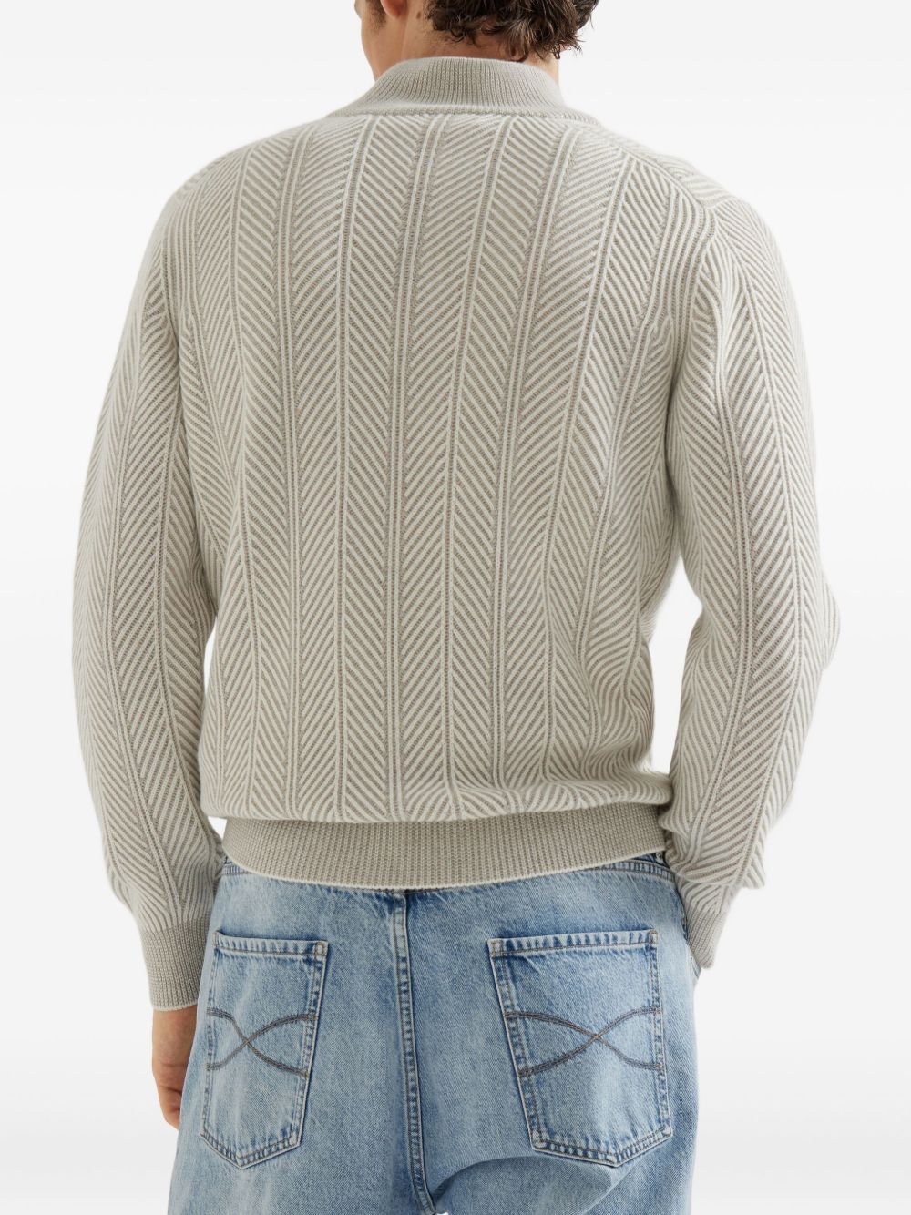 Brunello Cucinelli Herringbone twill zip-neck sweater Brunello Cucinelli