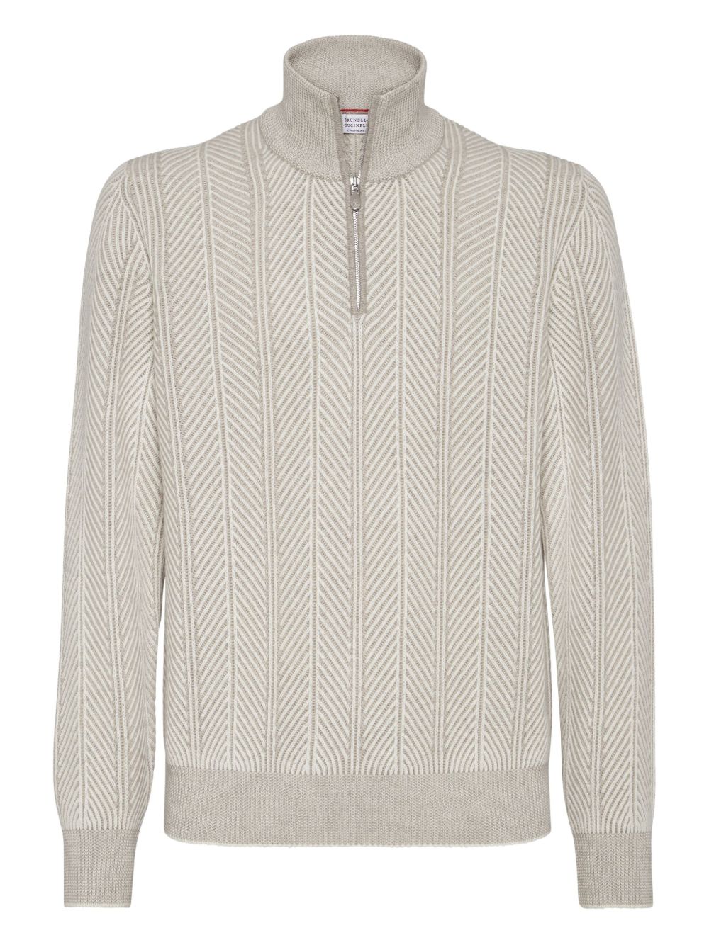 Brunello Cucinelli Herringbone twill zip-neck sweater Brunello Cucinelli