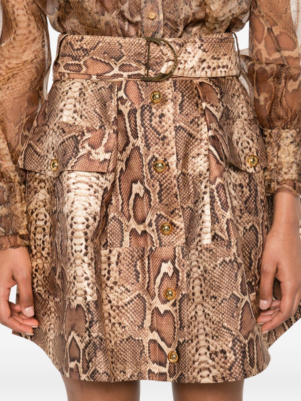 Zimmermann Snakeskin-effect belted skirt Zimmermann