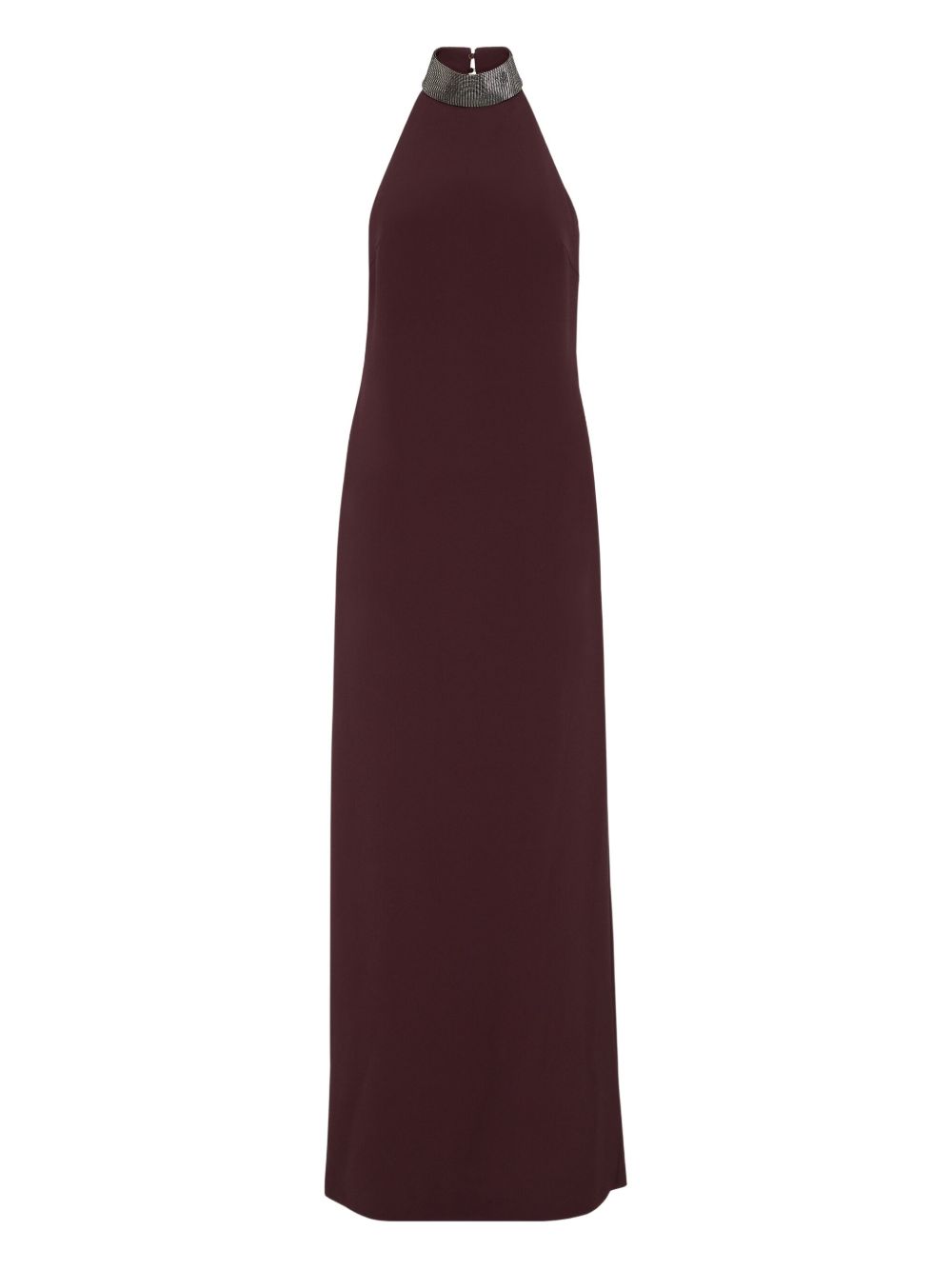 Brunello Cucinelli Halterneck dress in silk crêpe cady and acetate with Precious Beaded Collar Brunello Cucinelli