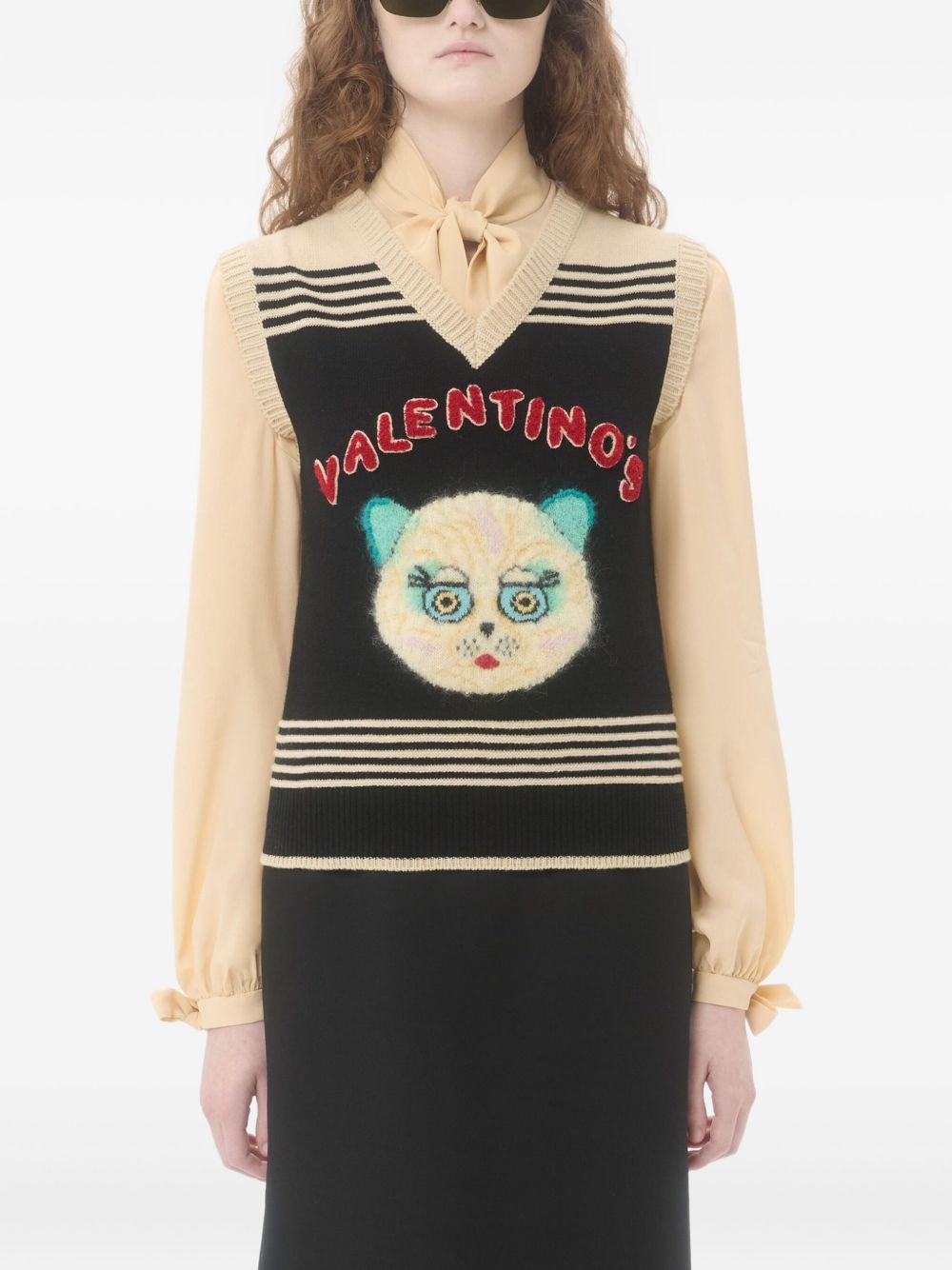 Valentino Cat-motif stripe-detail vest Valentino